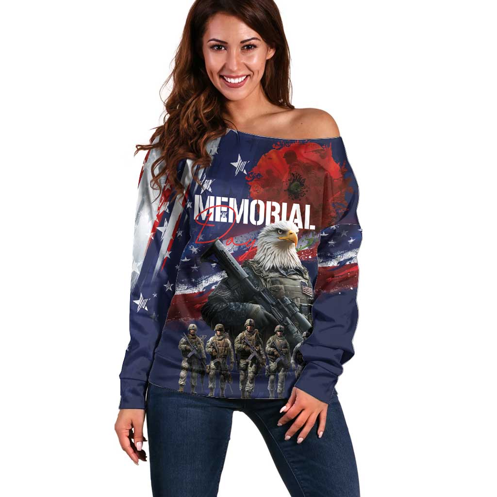 United States Memorial Day Off Shoulder Sweater Bald Eagle US Soldier-Honor and Remember The Fallen
