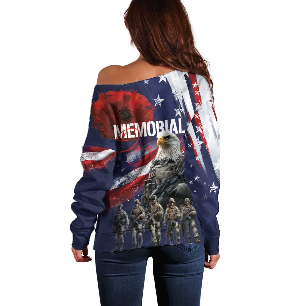 United States Memorial Day Off Shoulder Sweater Bald Eagle US Soldier-Honor and Remember The Fallen