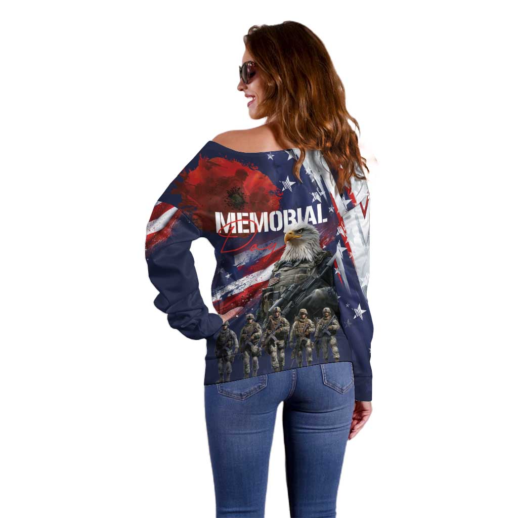 United States Memorial Day Off Shoulder Sweater Bald Eagle US Soldier-Honor and Remember The Fallen