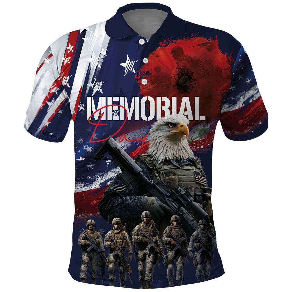 United States Memorial Day Polo Shirt Bald Eagle US Soldier-Honor and Remember The Fallen