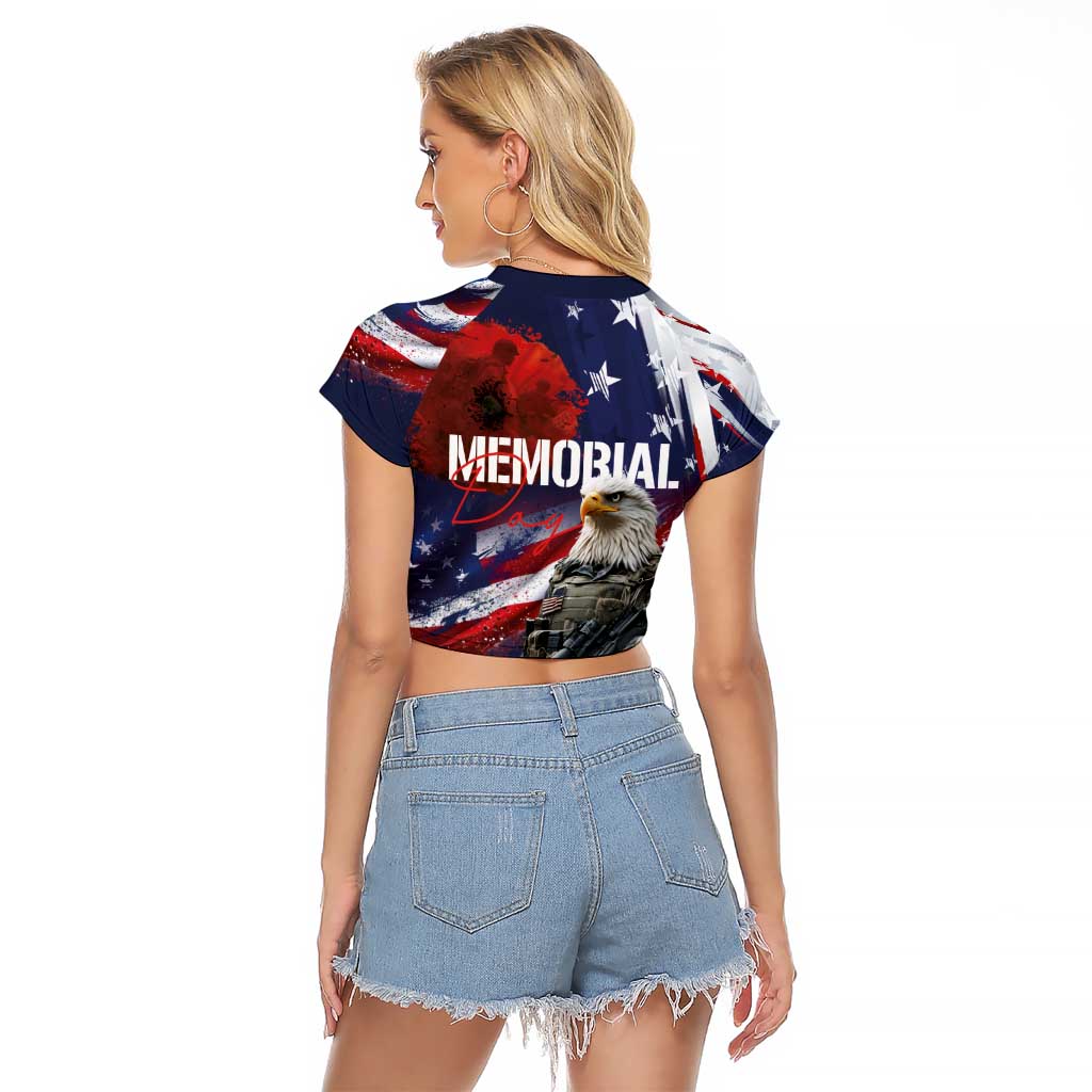 United States Memorial Day Raglan Cropped T Shirt Bald Eagle US Soldier-Honor and Remember The Fallen