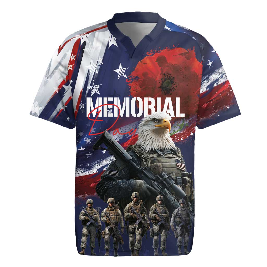 United States Memorial Day Rugby Jersey Bald Eagle US Soldier-Honor and Remember The Fallen