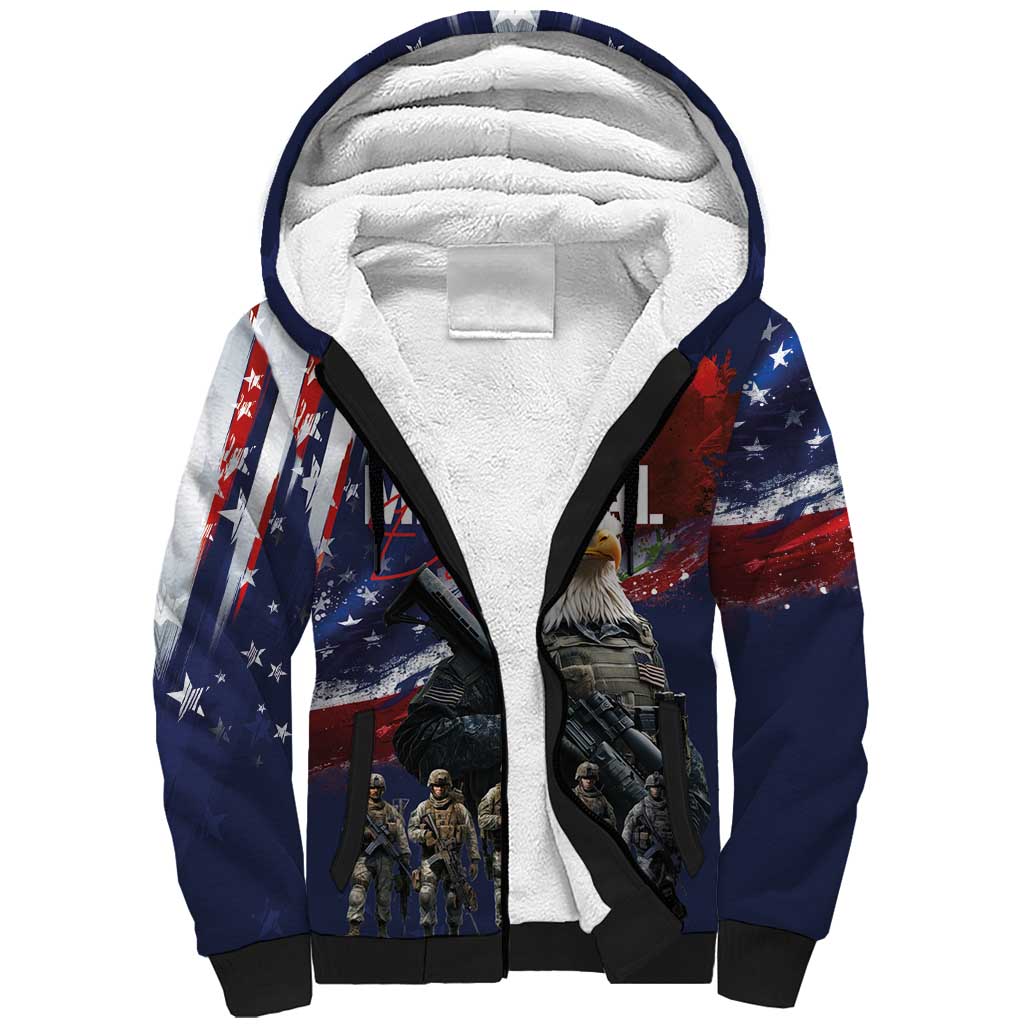 United States Memorial Day Sherpa Hoodie Bald Eagle US Soldier-Honor and Remember The Fallen