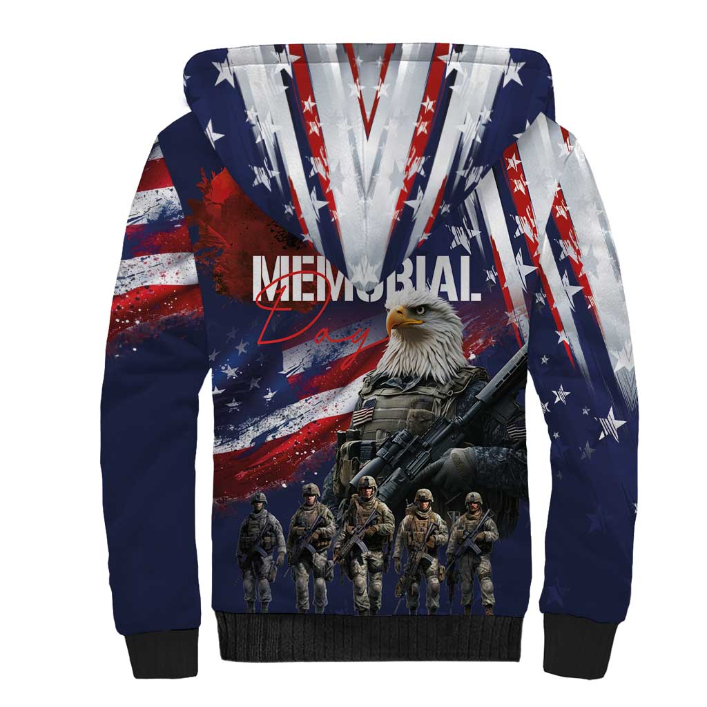 United States Memorial Day Sherpa Hoodie Bald Eagle US Soldier-Honor and Remember The Fallen