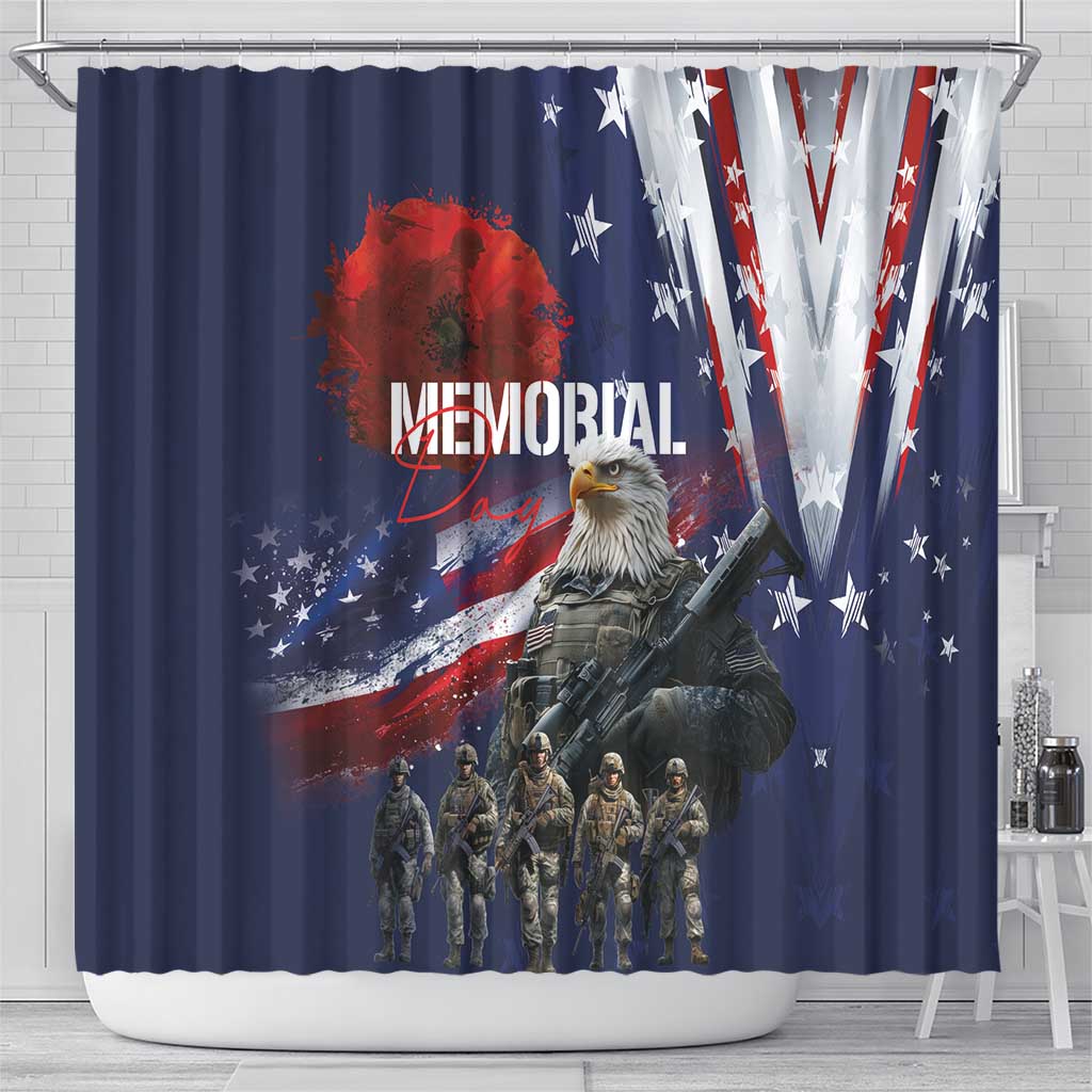 United States Memorial Day Shower Curtain Bald Eagle US Soldier-Honor and Remember The Fallen