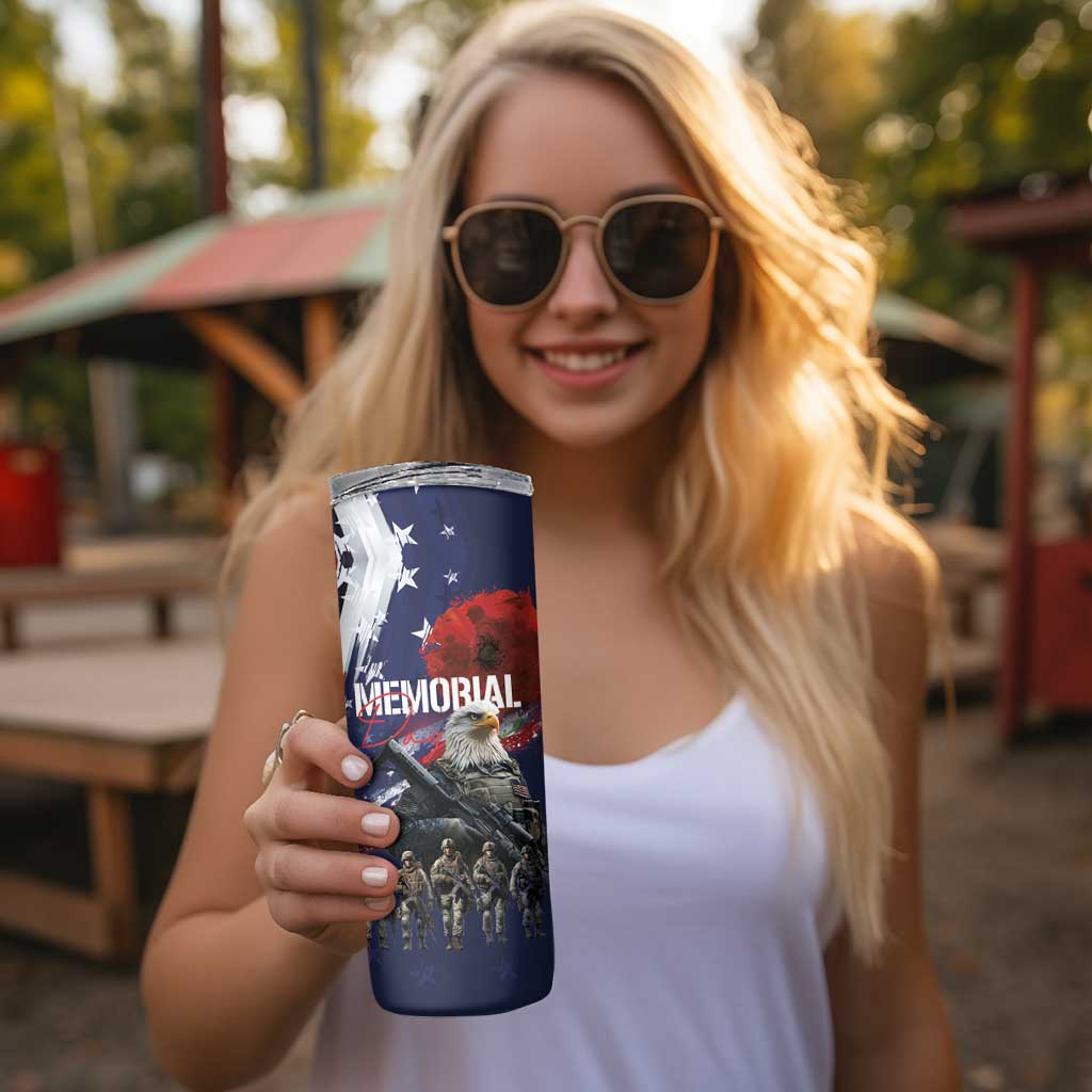 United States Memorial Day Skinny Tumbler Bald Eagle and US Soldier-Honor and Remember The Fallen