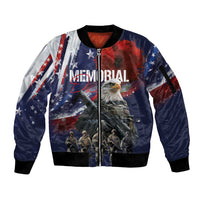 United States Memorial Day Sleeve Zip Bomber Jacket Bald Eagle US Soldier-Honor and Remember The Fallen