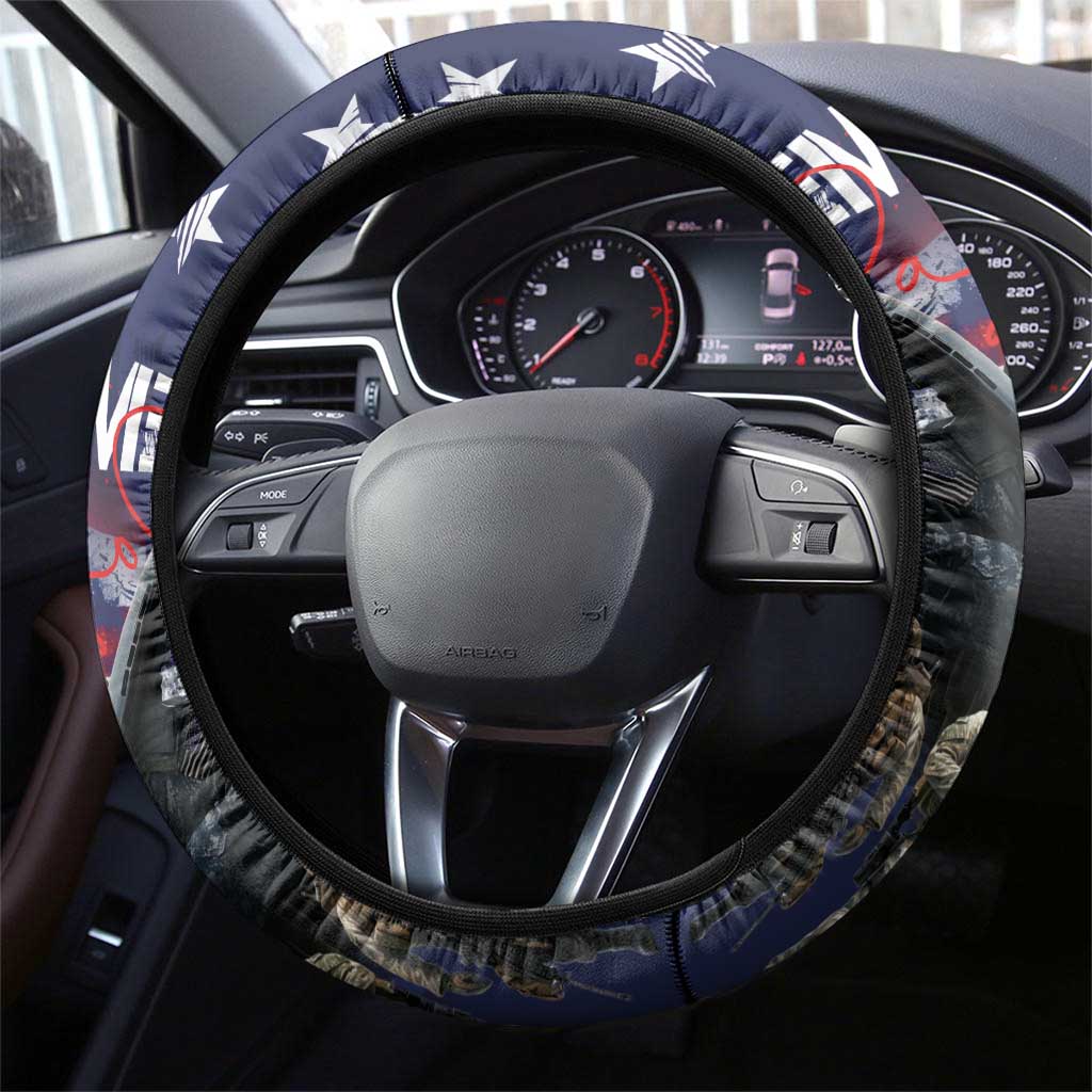 United States Memorial Day Steering Wheel Cover Bald Eagle US Soldier-Honor and Remember The Fallen