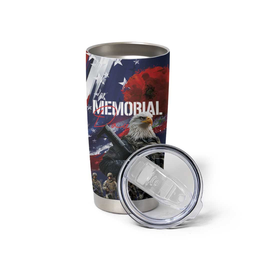 United States Memorial Day Tumbler Cup Bald Eagle and US Soldier-Honor and Remember The Fallen