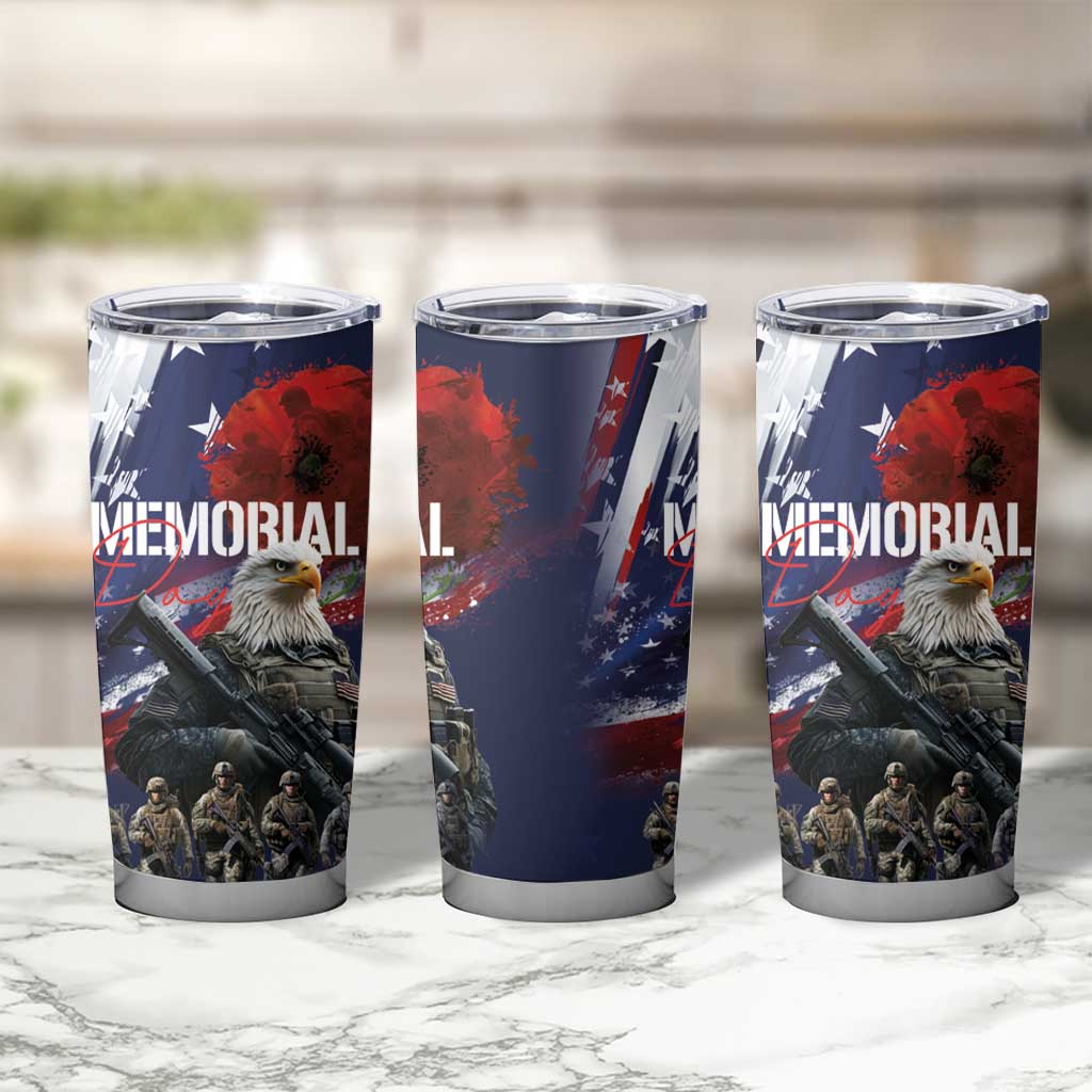 United States Memorial Day Tumbler Cup Bald Eagle and US Soldier-Honor and Remember The Fallen