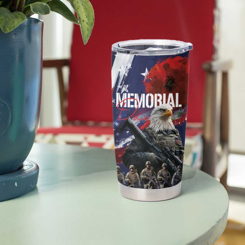United States Memorial Day Tumbler Cup Bald Eagle and US Soldier-Honor and Remember The Fallen