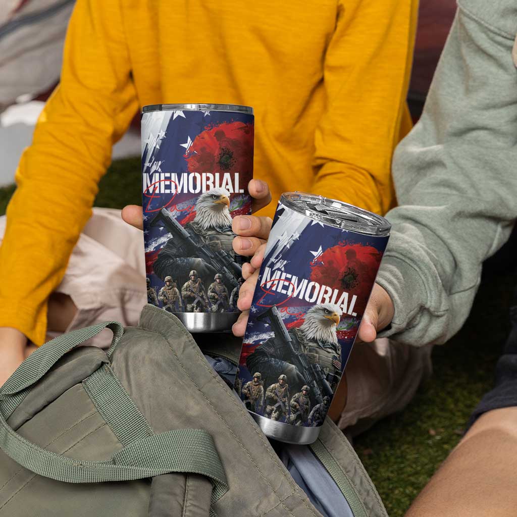 United States Memorial Day Tumbler Cup Bald Eagle and US Soldier-Honor and Remember The Fallen