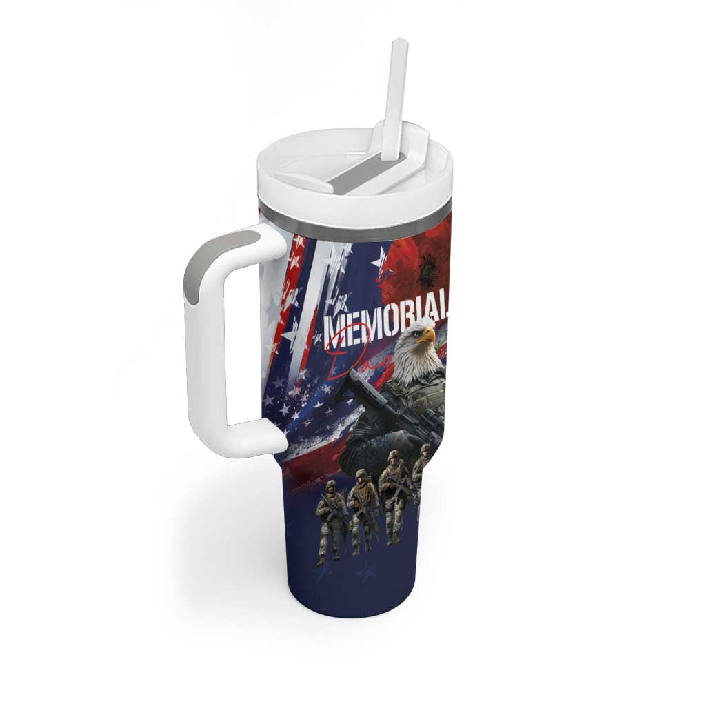 United States Memorial Day Tumbler With Handle Bald Eagle and US Soldier-Honor and Remember The Fallen