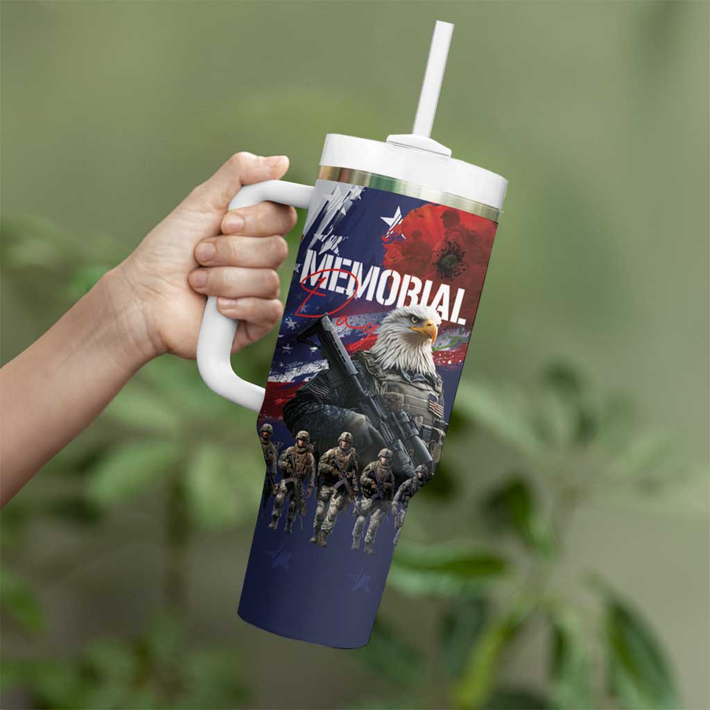 United States Memorial Day Tumbler With Handle Bald Eagle and US Soldier-Honor and Remember The Fallen