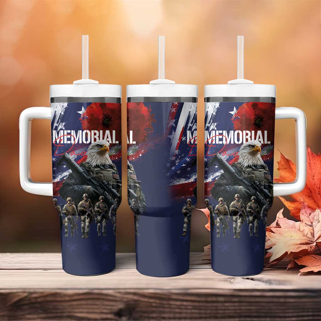 United States Memorial Day Tumbler With Handle Bald Eagle and US Soldier-Honor and Remember The Fallen