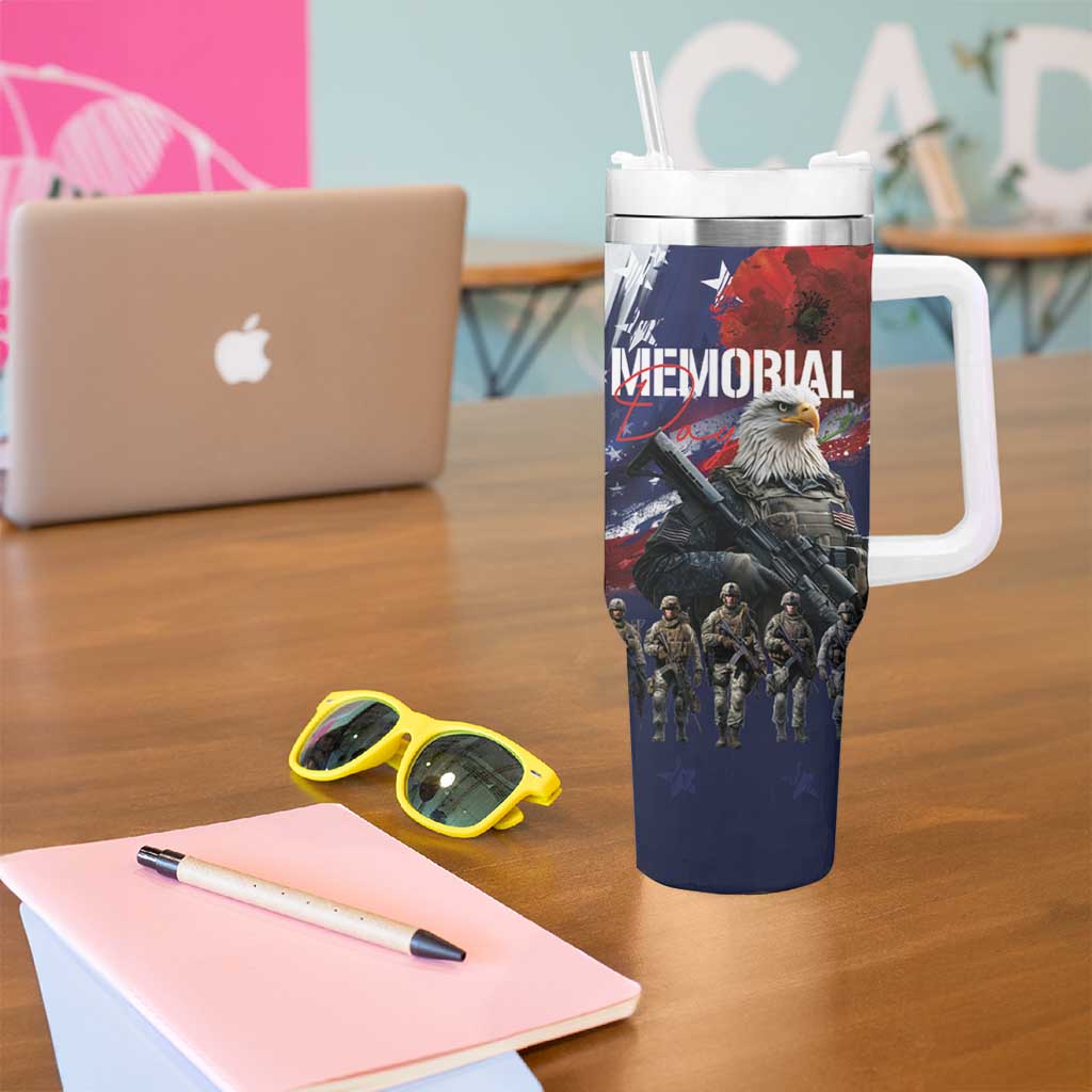 United States Memorial Day Tumbler With Handle Bald Eagle and US Soldier-Honor and Remember The Fallen