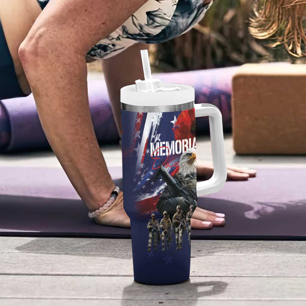 United States Memorial Day Tumbler With Handle Bald Eagle and US Soldier-Honor and Remember The Fallen