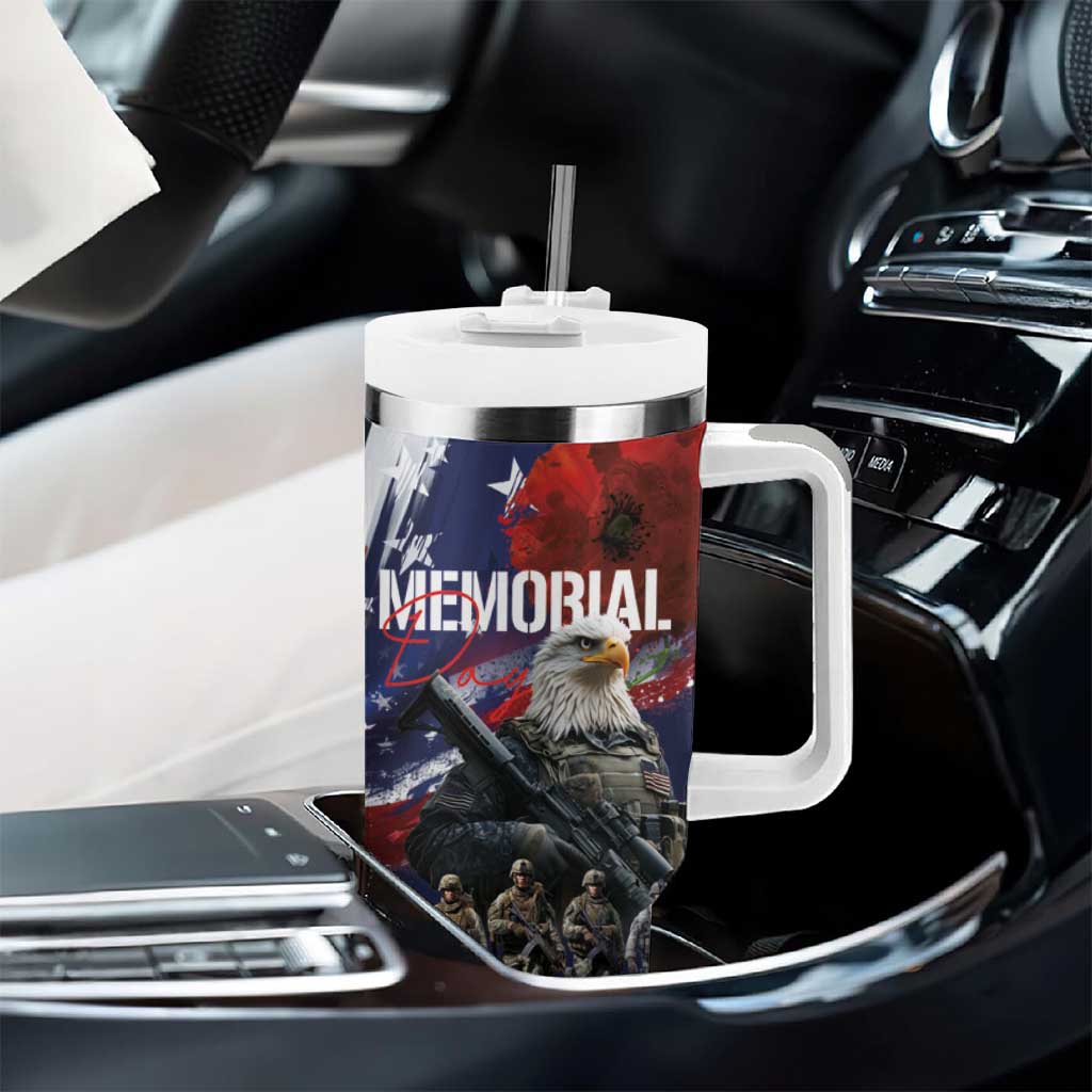 United States Memorial Day Tumbler With Handle Bald Eagle and US Soldier-Honor and Remember The Fallen