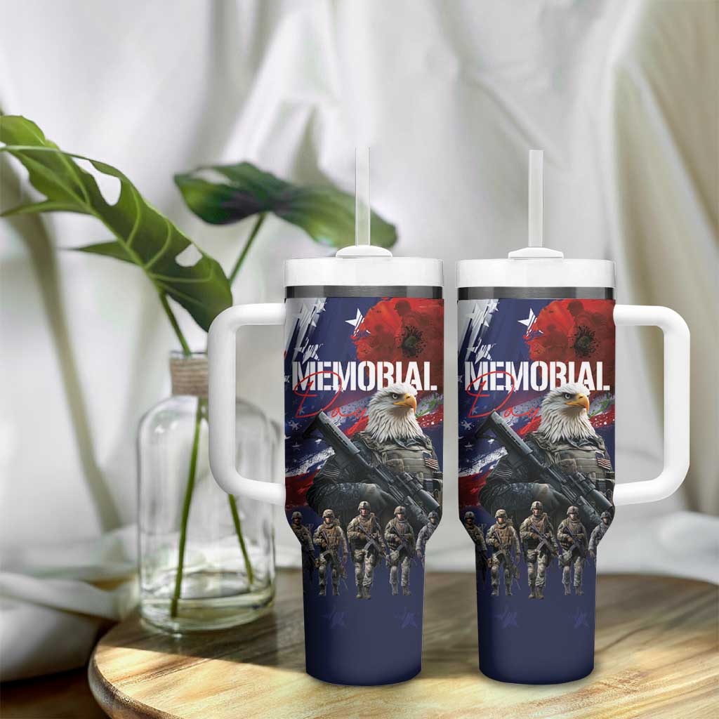 United States Memorial Day Tumbler With Handle Bald Eagle and US Soldier-Honor and Remember The Fallen