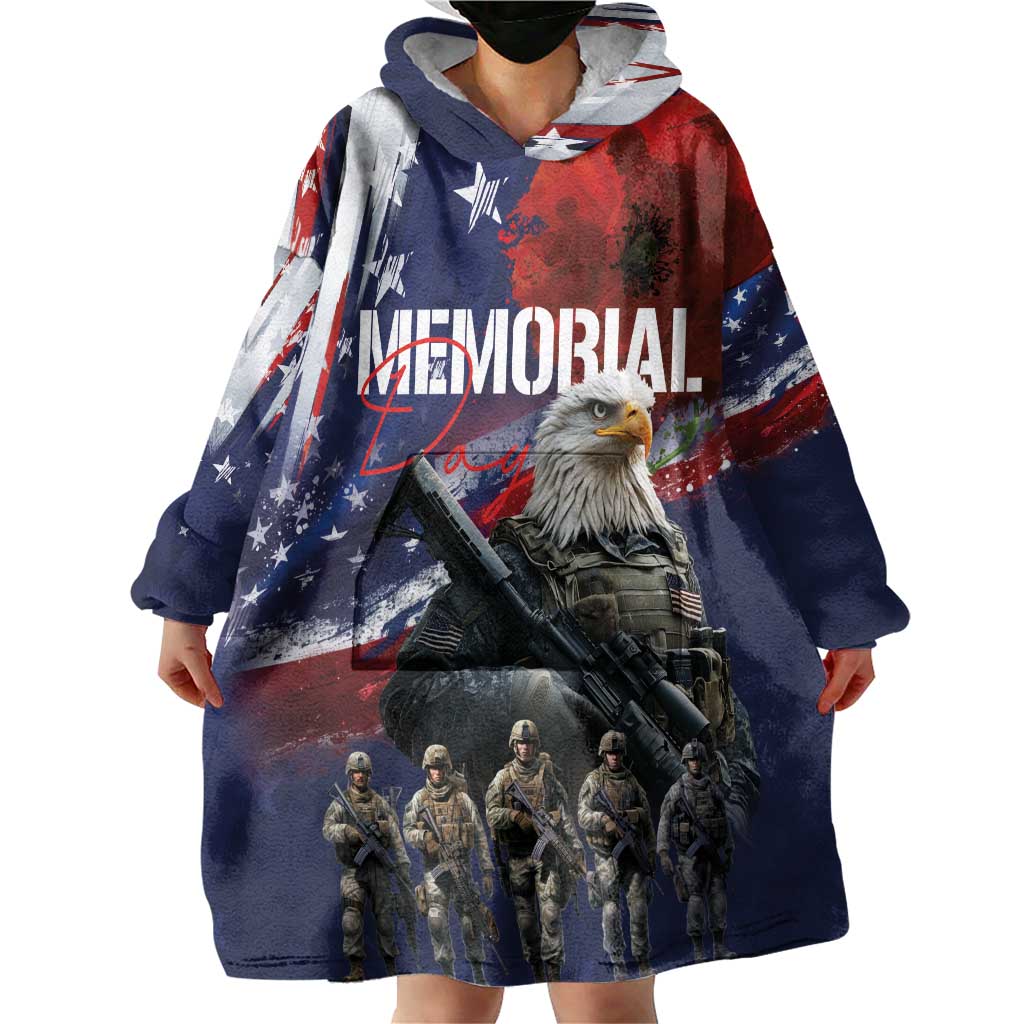 United States Memorial Day Wearable Blanket Hoodie Bald Eagle US Soldier-Honor and Remember The Fallen