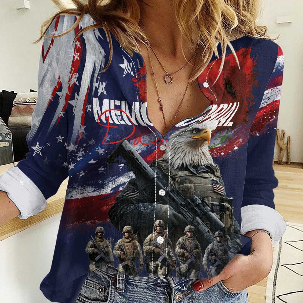 United States Memorial Day Women Casual Shirt Bald Eagle US Soldier-Honor and Remember The Fallen