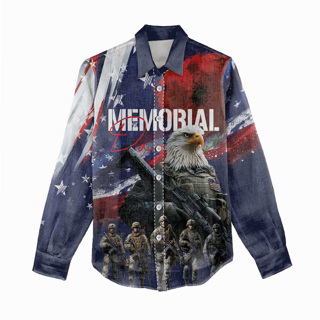 United States Memorial Day Women Casual Shirt Bald Eagle US Soldier-Honor and Remember The Fallen