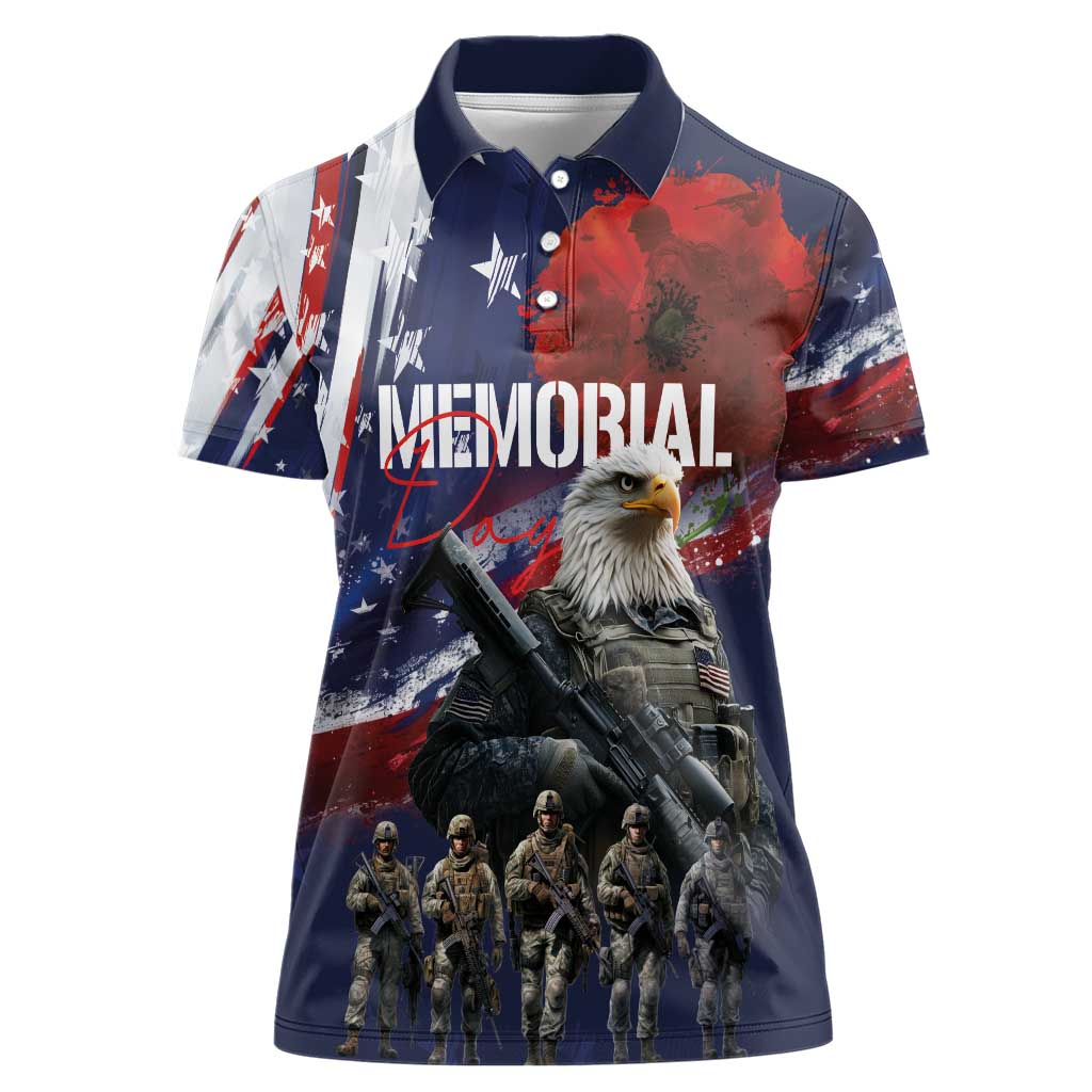 United States Memorial Day Women Polo Shirt Bald Eagle US Soldier-Honor and Remember The Fallen