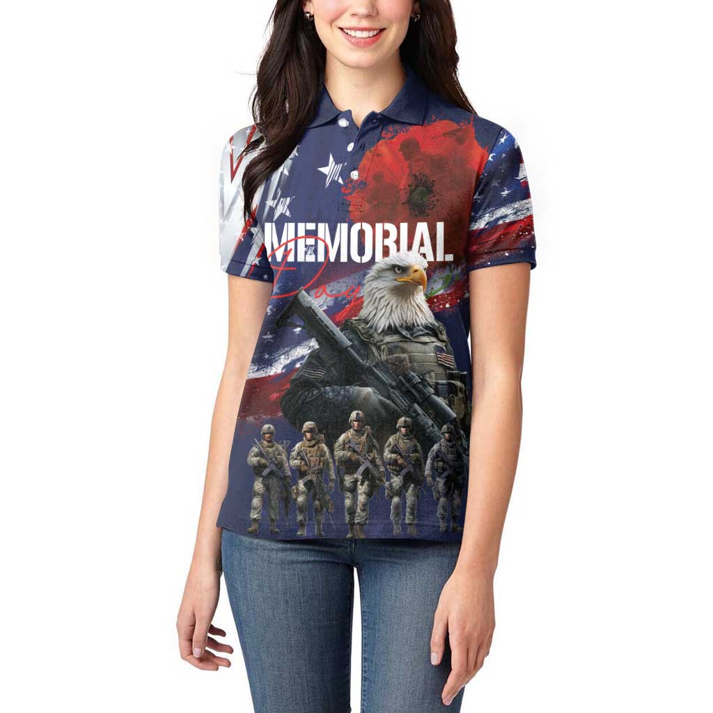 United States Memorial Day Women Polo Shirt Bald Eagle US Soldier-Honor and Remember The Fallen