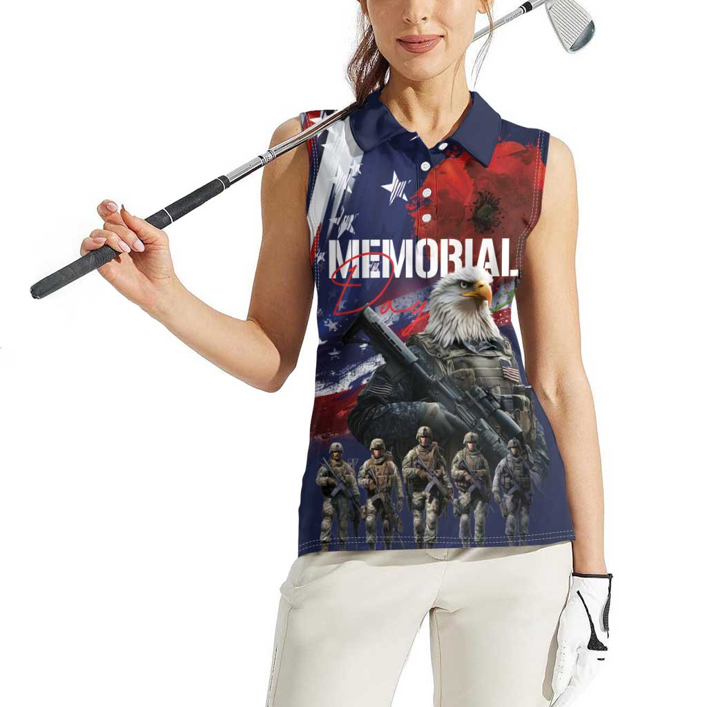 United States Memorial Day Women Sleeveless Polo Shirt Bald Eagle US Soldier-Honor and Remember The Fallen