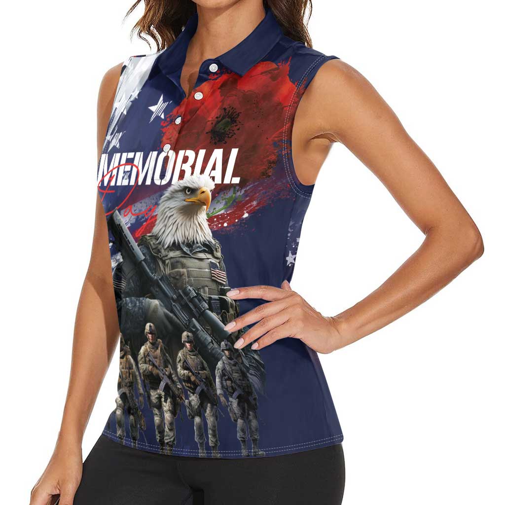 United States Memorial Day Women Sleeveless Polo Shirt Bald Eagle US Soldier-Honor and Remember The Fallen