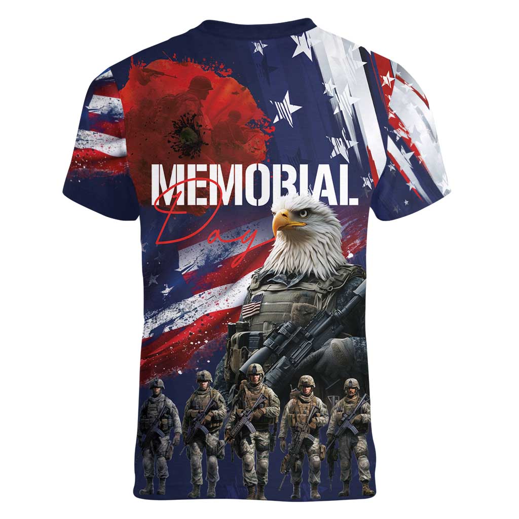 United States Memorial Day Women V-Neck T-Shirt Bald Eagle US Soldier-Honor and Remember The Fallen