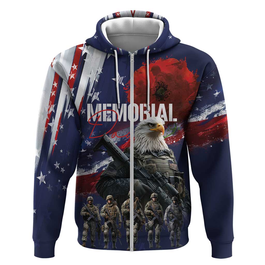 United States Memorial Day Zip Hoodie Bald Eagle US Soldier-Honor and Remember The Fallen