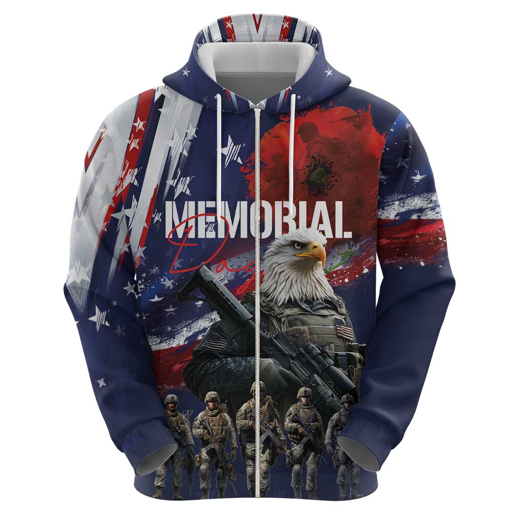 United States Memorial Day Zip Hoodie Bald Eagle US Soldier-Honor and Remember The Fallen