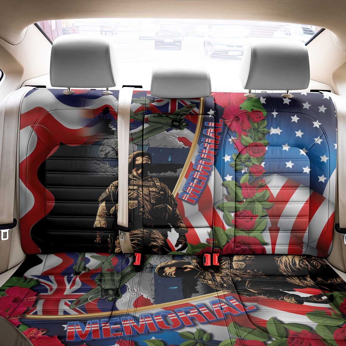 Hawaii and United States Memorial Day Back Car Seat Cover Honor and Remember The Fallen
