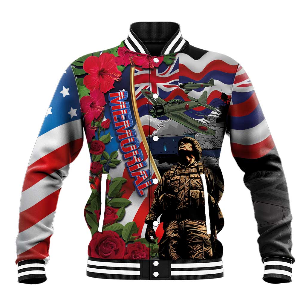 Hawaii and United States Memorial Day Baseball Jacket Honor and Remember The Fallen