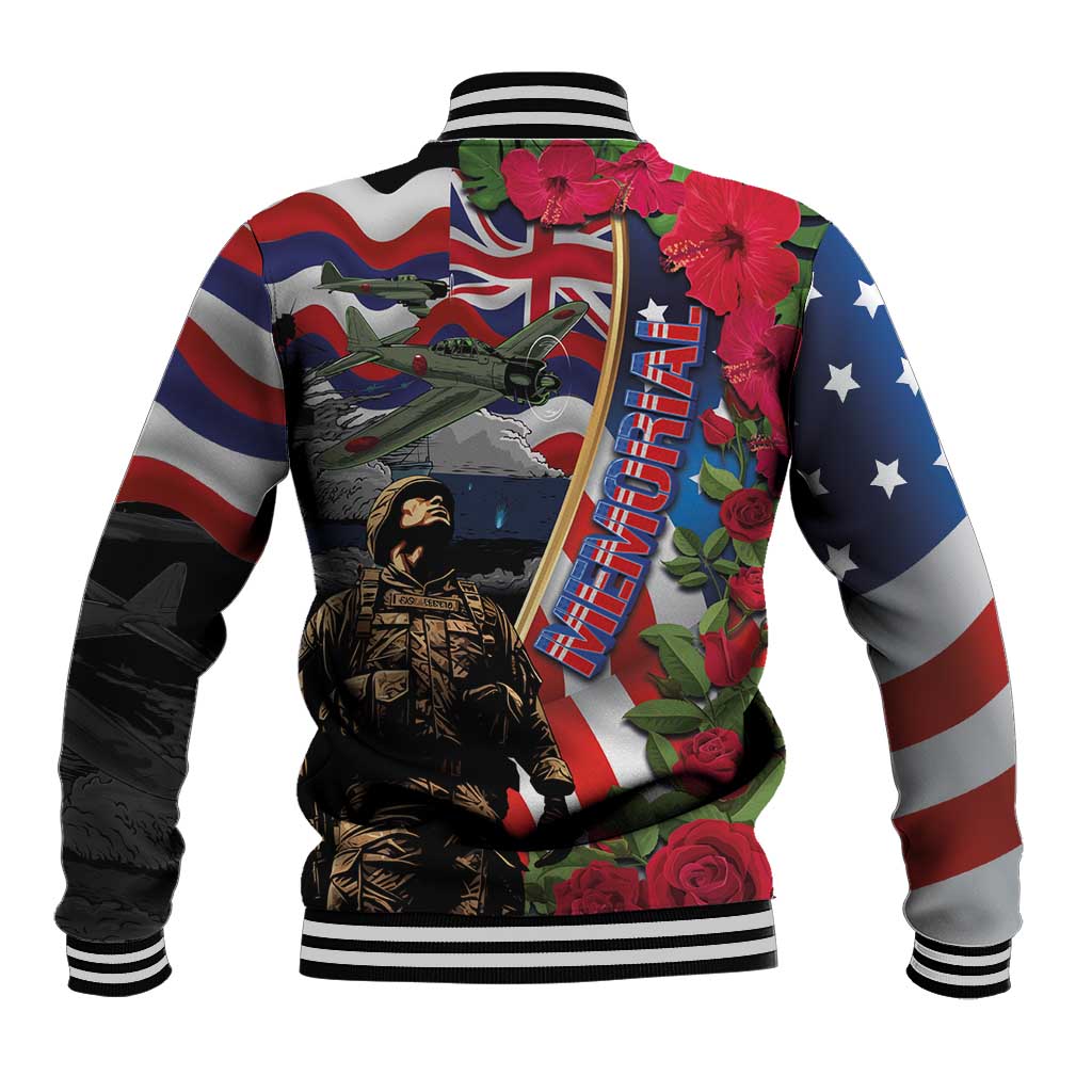 Hawaii and United States Memorial Day Baseball Jacket Honor and Remember The Fallen