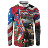 Hawaii and United States Memorial Day Button Sweatshirt Honor and Remember The Fallen