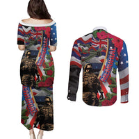 Hawaii and United States Memorial Day Couples Matching Puletasi and Long Sleeve Button Shirt Honor and Remember The Fallen