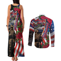 Hawaii and United States Memorial Day Couples Matching Tank Maxi Dress and Long Sleeve Button Shirt Honor and Remember The Fallen