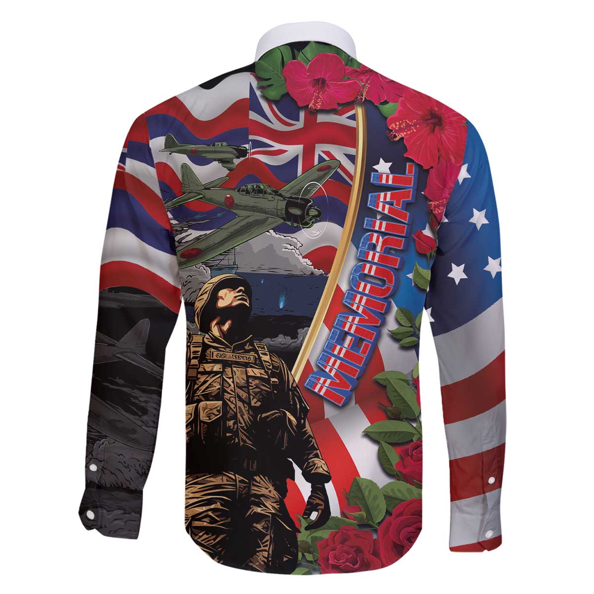 Hawaii and United States Memorial Day Family Matching Off The Shoulder Long Sleeve Dress and Hawaiian Shirt Honor and Remember The Fallen