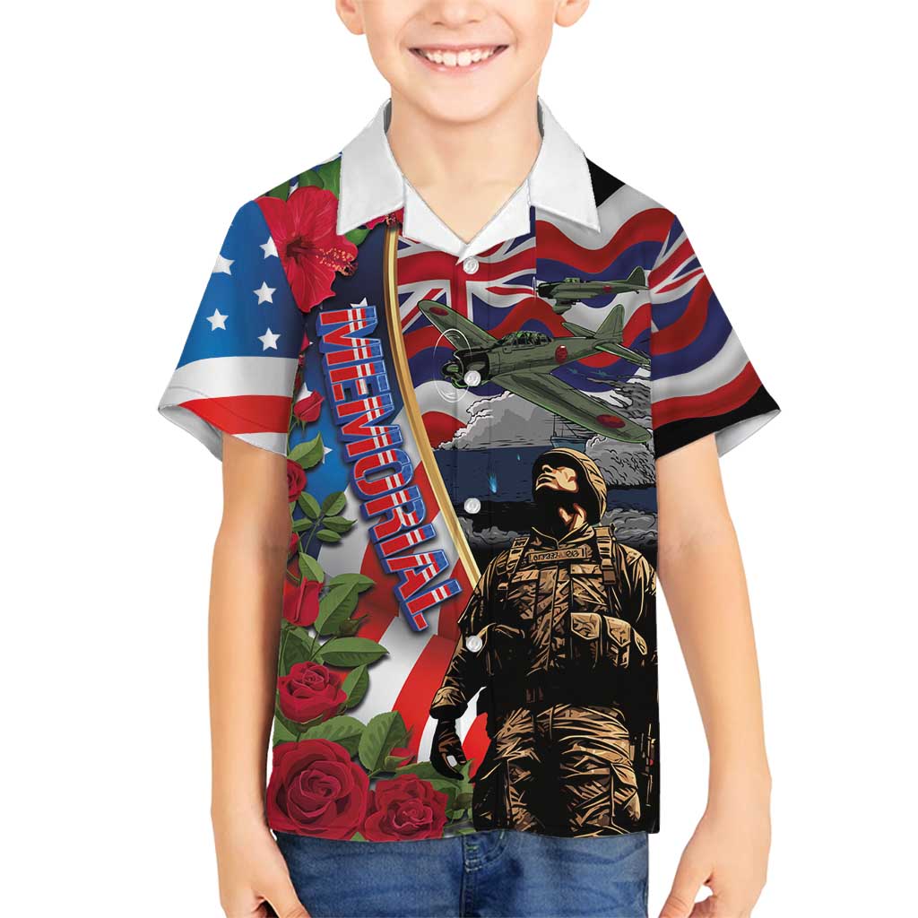 Hawaii and United States Memorial Day Family Matching Off Shoulder Maxi Dress and Hawaiian Shirt Honor and Remember The Fallen