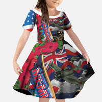 Hawaii and United States Memorial Day Kid Short Sleeve Dress Honor and Remember The Fallen
