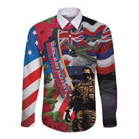 Hawaii and United States Memorial Day Long Sleeve Button Shirt Honor and Remember The Fallen