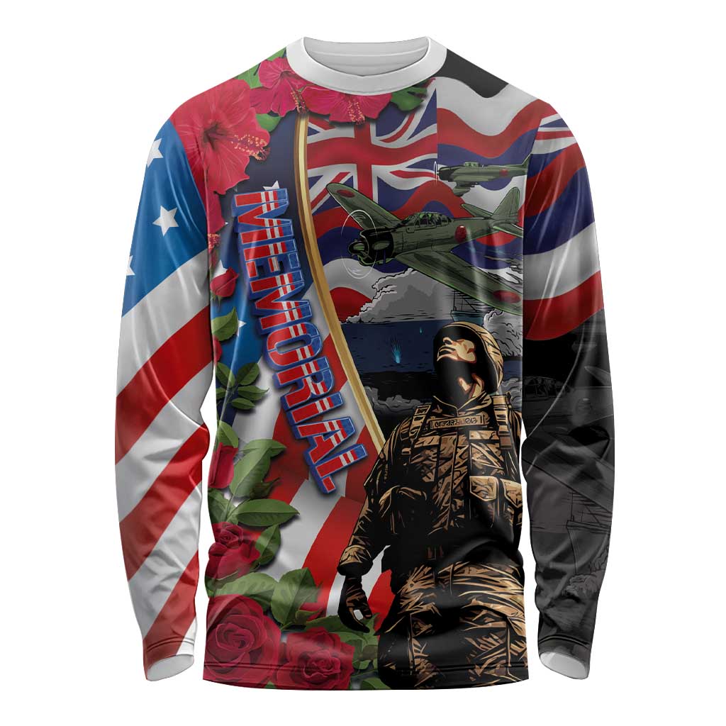 Hawaii and United States Memorial Day Long Sleeve Shirt Honor and Remember The Fallen