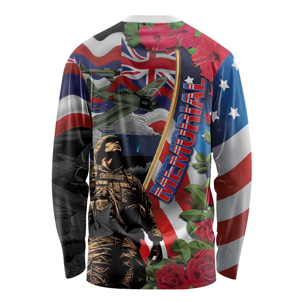 Hawaii and United States Memorial Day Long Sleeve Shirt Honor and Remember The Fallen