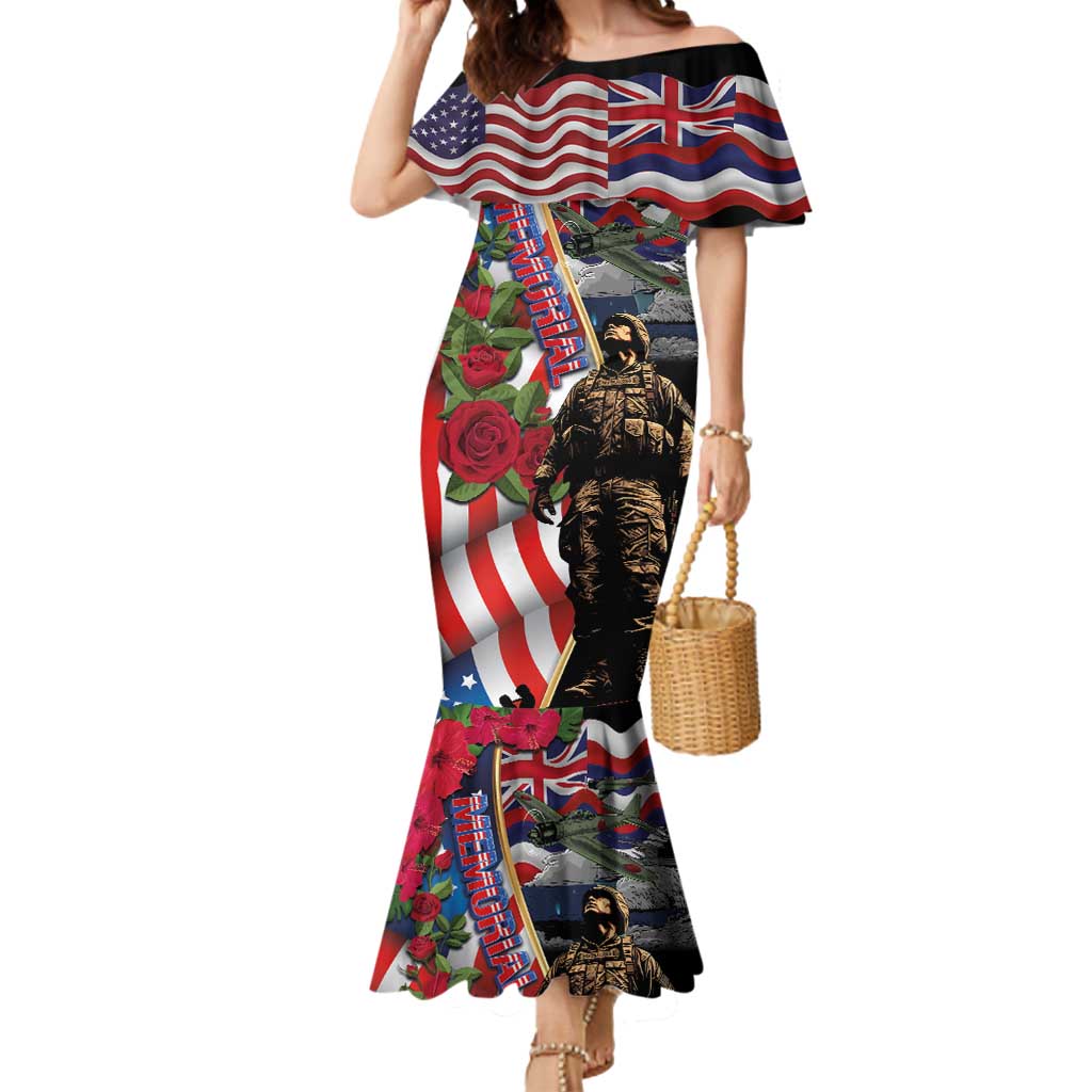 Hawaii and United States Memorial Day Mermaid Dress Honor and Remember The Fallen