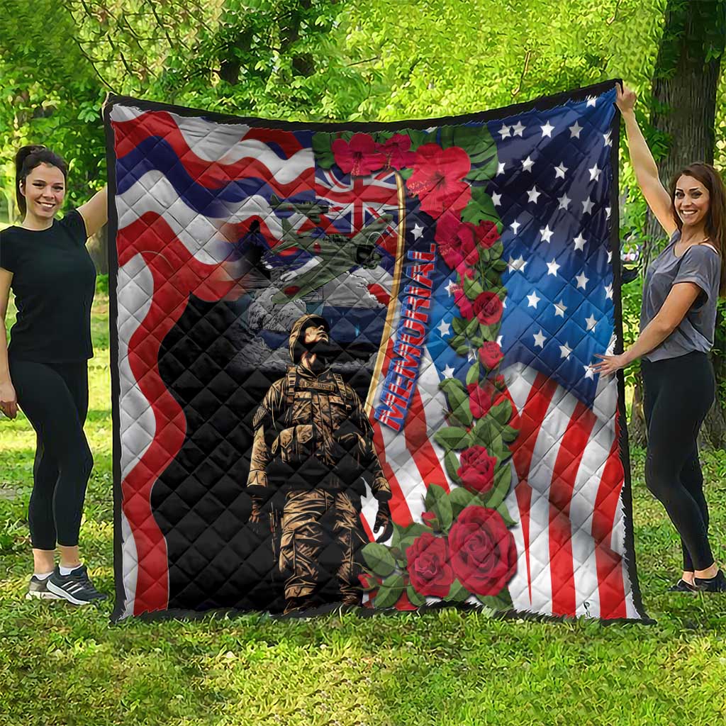 Hawaii and United States Memorial Day Quilt Honor and Remember The Fallen