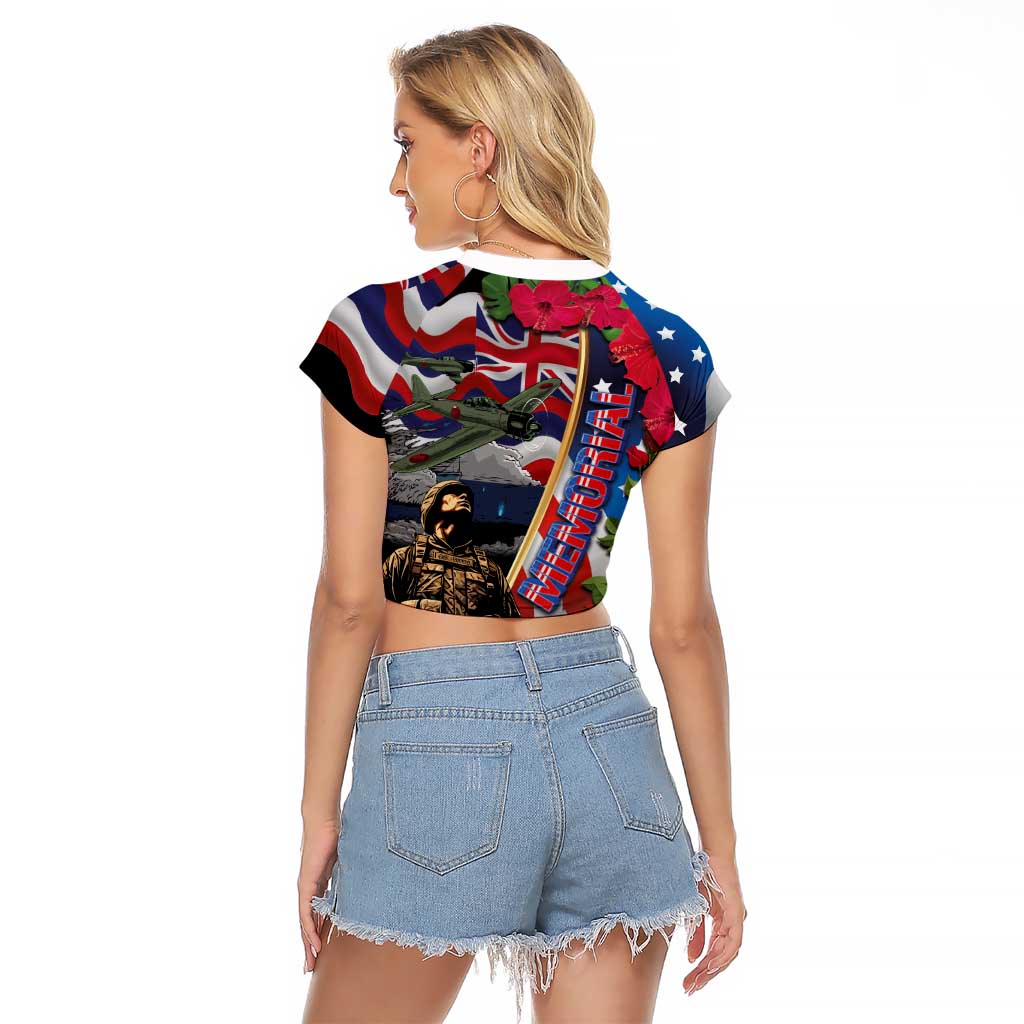 Hawaii and United States Memorial Day Raglan Cropped T Shirt Honor and Remember The Fallen
