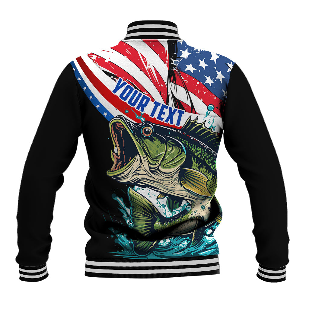Personalized Bass Fishing Baseball Jacket With American Flag - Wonder Print Shop