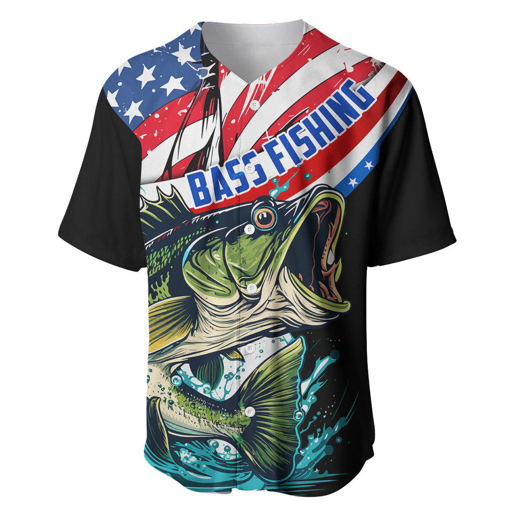 Personalized Bass Fishing Baseball Jersey With American Flag - Wonder Print Shop